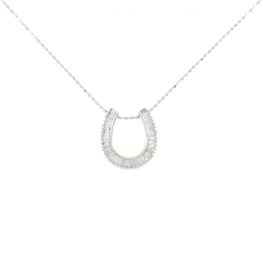 K18WG HORSE SHOE DIAMOND NECKLACE: K18WG Horse Shoe Diamond Necklace Brand: Unbranded Type: Necklace Material: K18 White Gold, Main Stone/Creation Natural Color: White Gold Size: 45cmActualSize Pendant top H x W: 15.1mmx13.8mm
