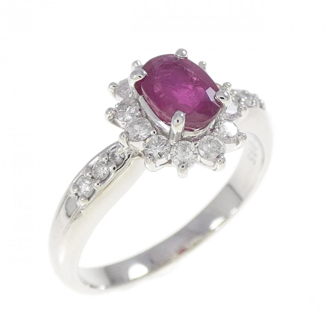 PT900 RUBY RING: PT900 Ruby Ring Brand: Unbranded Type: Ring Material: Platinum 900 Platinum, Main Stone/Creation Main Stone RubySide Stone Diamond Color: White Gold Size: 8 ( US size) Accessories: None Ac