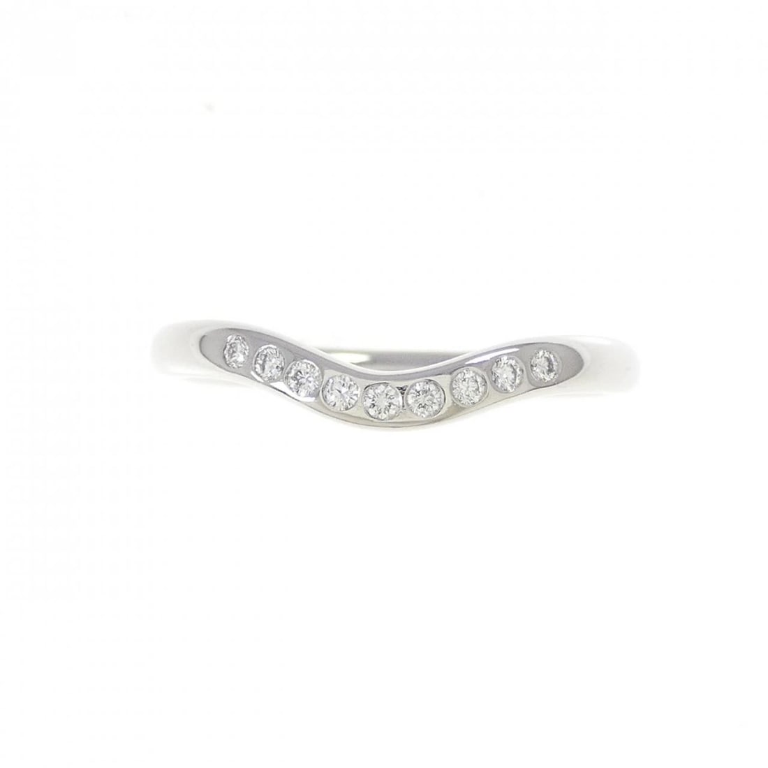 TIFFANY CURVED 9P RING: Tiffany Curved 9P Ring Brand: Tiffany Type: Ring Material: Platinum 950, Main Stone/Creation Natural Color: White Size: 5.5 -6 (US size) Accessories: None Accessories Notice: When purchasing