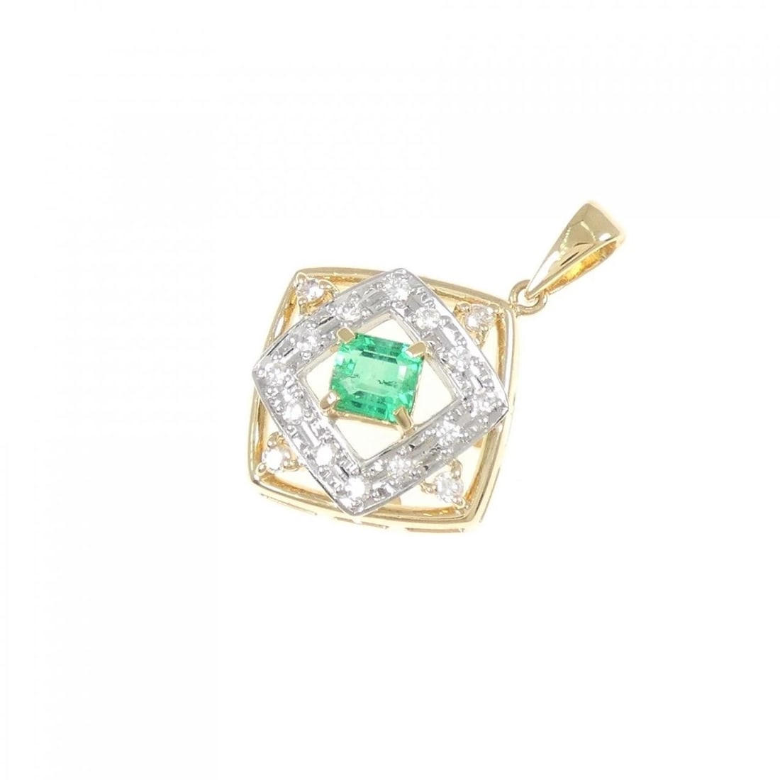 TASAKI EMERALD PENDANT: TASAKI Emerald Pendant Brand: TASAKI Type: Brooch Material: K18 Yellow Gold Platinum 900, Main Stone/Creation Main Stone EmeraldSide Stone Diamond Color: Yellow Gold Platinum Size: ActualSize
