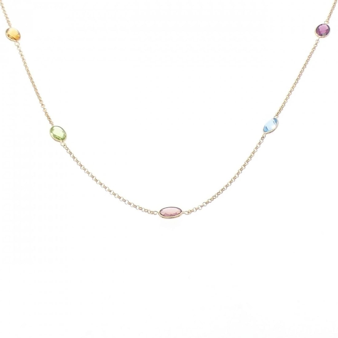 K18YG COLOR STONE NECKLACE: K18YG Color Stone Necklace Brand: Unbranded Type: Necklace Material: K18 Yellow Gold, Color: Yellow Gold Size: 60cmActualSize Max W: 5.9mm Chain Max. W: 1.5mm Accessories: None Accessories
