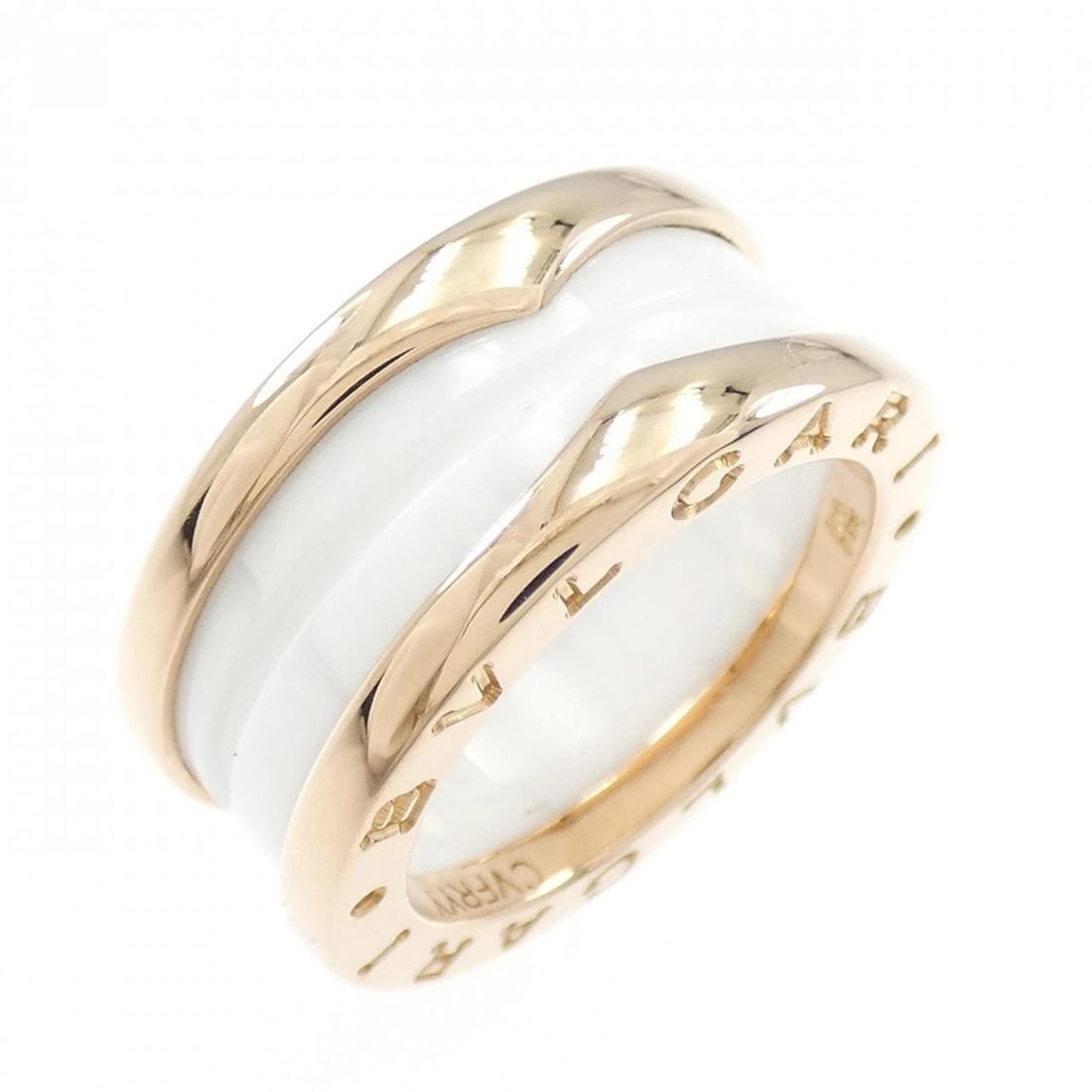 BVLGARI B.ZERO1 2-BAND RING: BVLGARI B.zero1 2-Band Ring Brand: BVLGARI Type: Ring Material: 750 Pink Gold ceramic, Color: Pink Gold ceramic Size: 3.5 US Accessories: None Accessories Notice: When purchasing pre-owned