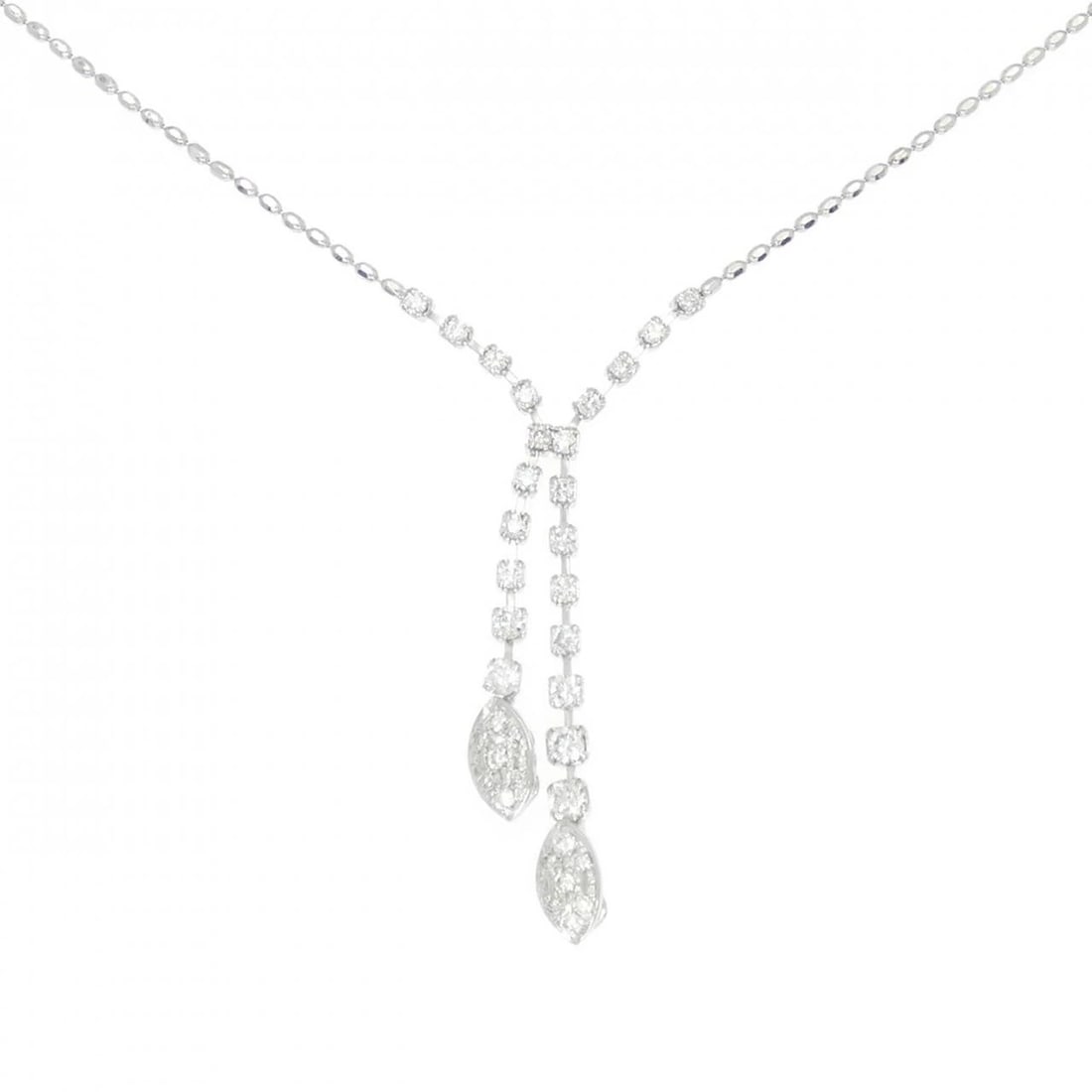 K18WG DIAMOND NECKLACE: K18WG Diamond Necklace Brand: Unbranded Type: Necklace Material: K18 White Gold, Main Stone/Creation Natural Color: WG Size: 45cmActualSize Pendant top H x W: 43.5mmx8.3mm Chain Max. W: 1.1mm 