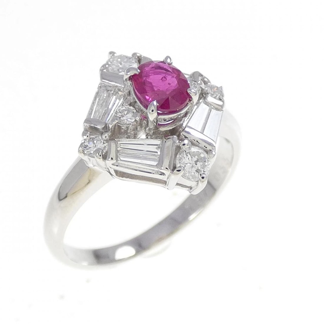 PT900 RUBY RING: PT900 Ruby Ring Brand: Unbranded Type: Ring Material: Platinum 900 Platinum, Main Stone/Creation Ruby Color: Silver Size: 5.5 -6 ( US size) Accessories: None Accessories Notice: When
