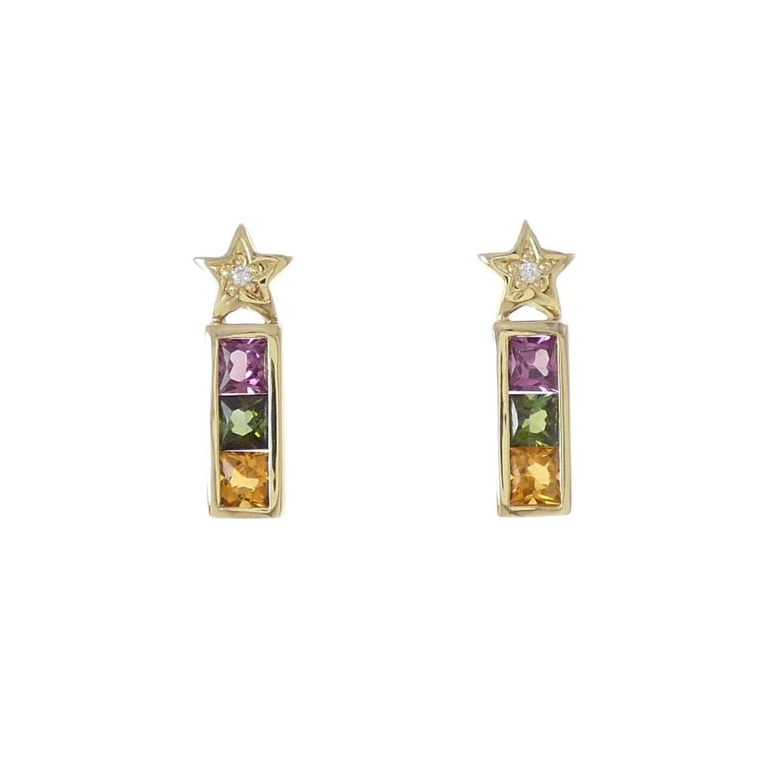 750YG K18YG STAR COLOR STONE EARRINGS: 750YG K18YG Star Color Stone Earrings Brand: Unbranded Type: Earrings Material: 750 Yellow Gold K18 Yellow Gold, Color: YG Size: ActualSize HxW: 17.0mmx5.8mm Accessories: None Accessories
