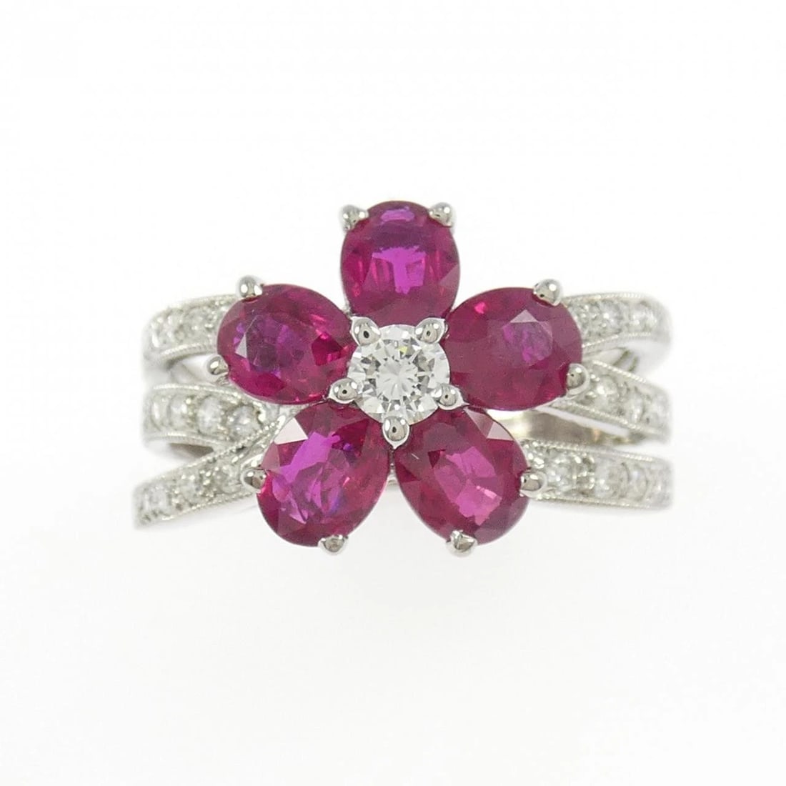 K18WG FLOWER RUBY RING - 2
