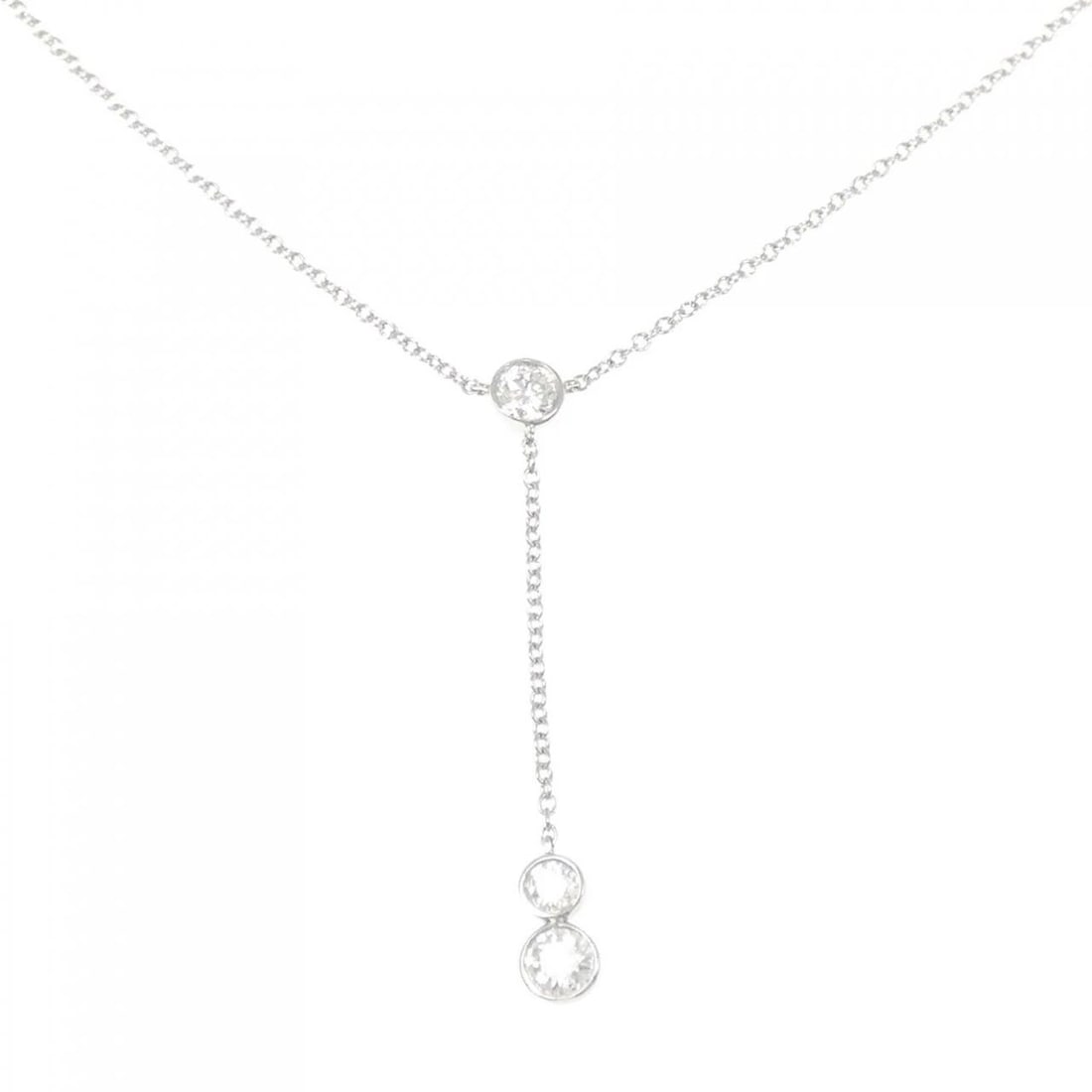 TIFFANY & CO. BY THE YARD 3P NECKLACE: Tiffany & Co. By the Yard 3P Necklace Brand: Tiffany Type: Necklace Material: Platinum 950, Main Stone/Creation Natural Color: White Size: 41cmActualSize Motif Max. W: 35.2mm Chain Max. W: