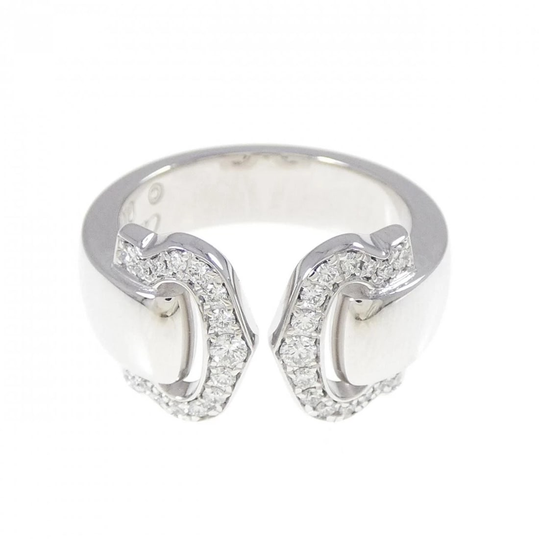 CARTIER 2C RING: Cartier 2C Ring Brand: Cartier Type: Ring Material: 750 White Gold, Main Stone/Creation Natural Color: White Size: 4-4.5 (US size) Accessories: None Accessories Notice: When purchasing pre