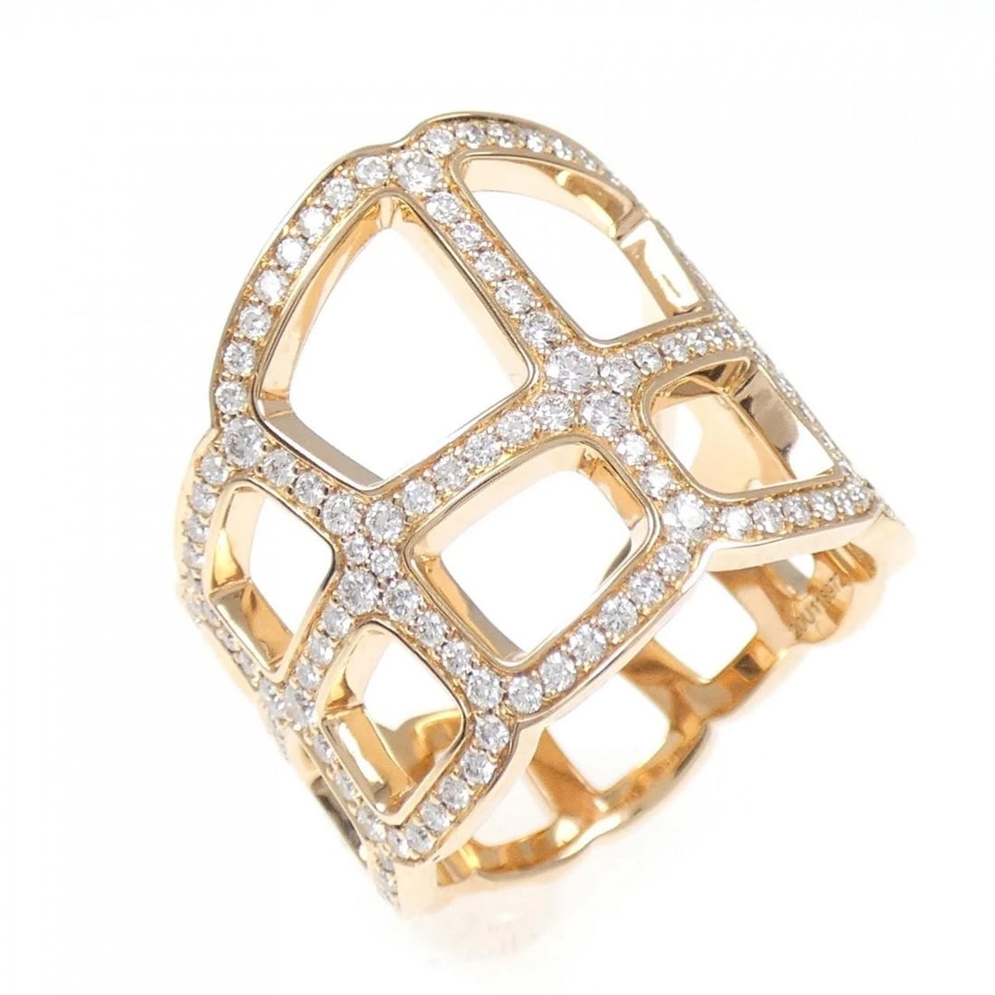 HERMES DIAMOND RING: HERMES Diamond Ring Brand: HERMES Type: Ring Material: 750 Pink Gold, Main Stone/Creation Natural Color: Pink Gold Size: 6.5 US Accessories: None Accessories Notice: When purchasing pre-ow