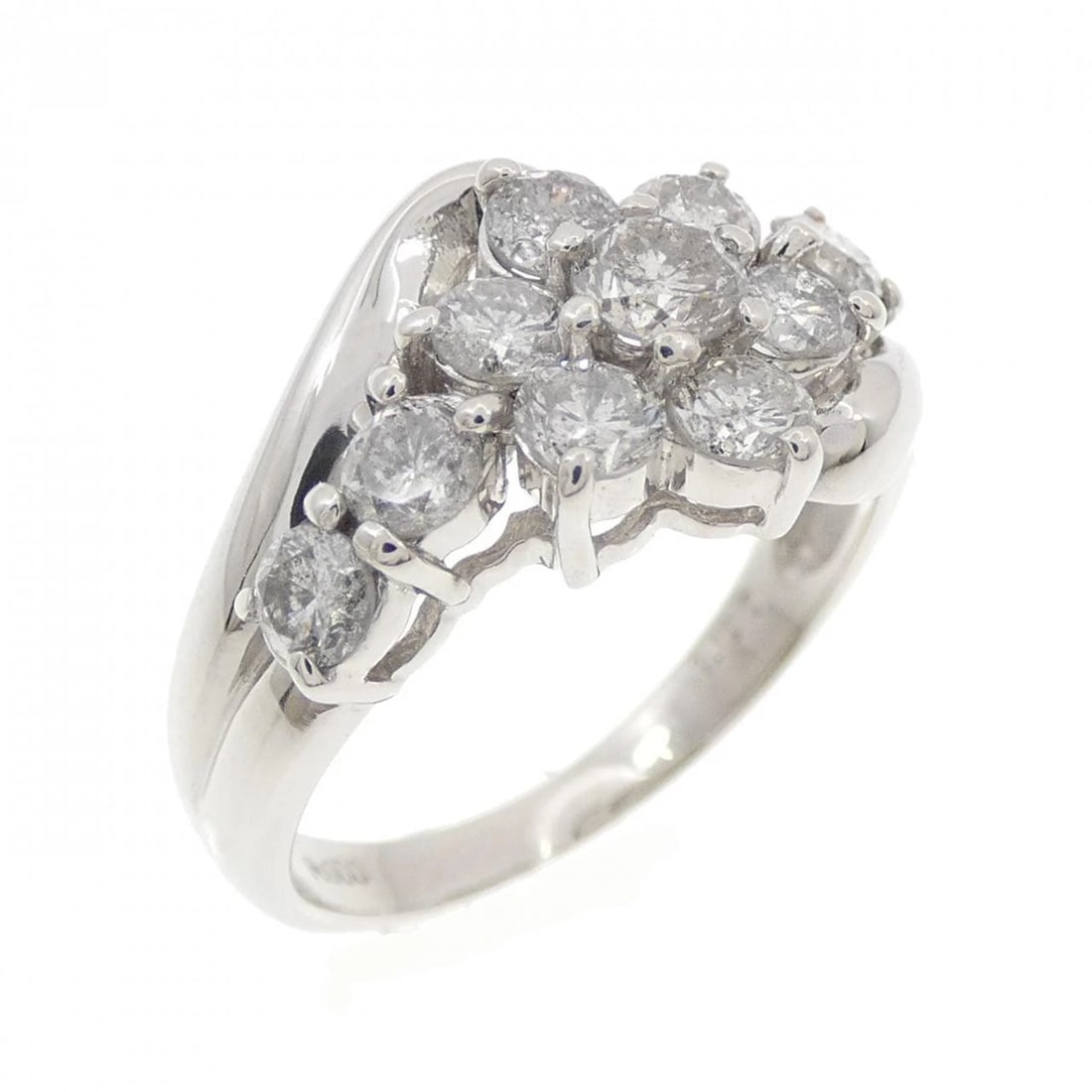 PT900 FLOWER DIAMOND RING: PT900 Flower Diamond Ring Brand: Unbranded Type: Ring Material: Platinum 900 Platinum, Main Stone/Creation Natural Color: None Size: 5.5 US Accessories: None Accessories Notice: When