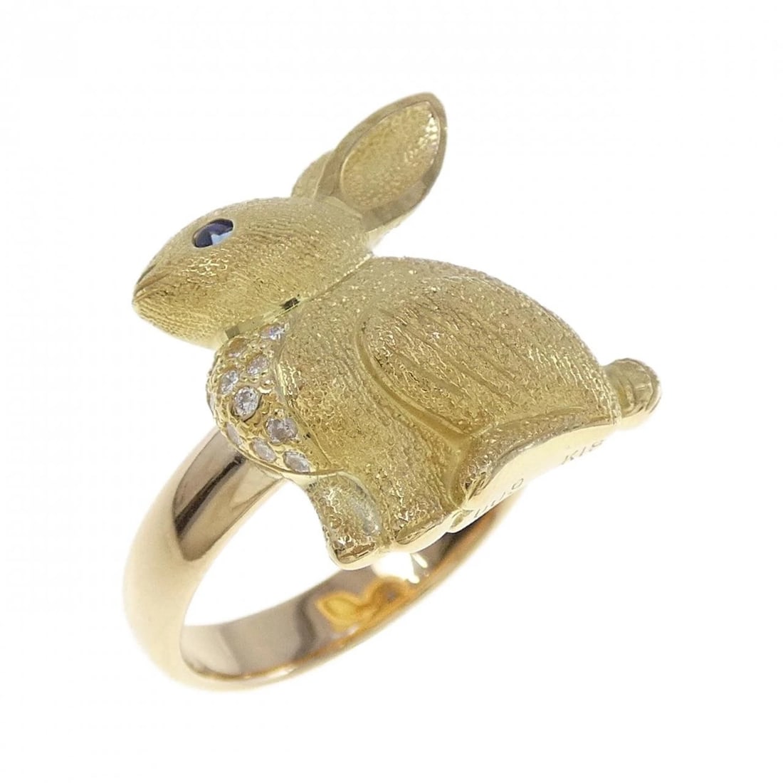 K18YG RABBIT SAPPHIRE RING: K18YG Rabbit Sapphire Ring Brand: Unbranded Type: Ring Material: K18 Yellow Gold, Main Stone/Creation Sapphire Color: Yellow Gold Size: 6.5-7 ( US size) Accessories: None Accessories Notice: