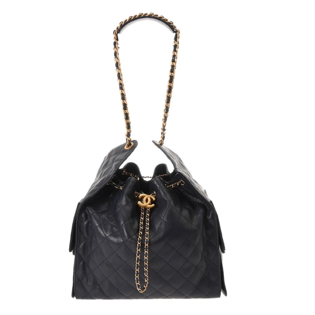 CHANEL 25 MEDIUM HANDBAG NAVY TOTE BAG TOTE BAG: CHANEL 25 Medium Handbag Navy Tote Bag Tote Bag Brand: CHANEL Type: Tote Bag Material: Grained calfskin Color: Navy × Gold Metal Size: H:about 11.0inch (Center) W:about 11.8inch D:about 5.9inch S