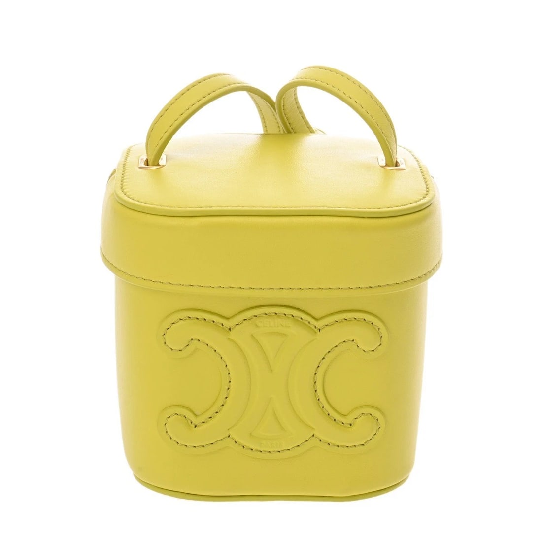 CELINE SMALL BOX CUIL TRIOMPHE YELLOW SHOULDER BAG SHOULDER BAG: CELINE small box Cuil Triomphe yellow Shoulder Bag Shoulder Bag Brand: CELINE Type: Shoulder Bag Material: shiny calf Color: yellow × Gold Metal Size: H:about 4.1inch (Center) W:about 4.3inch (ma
