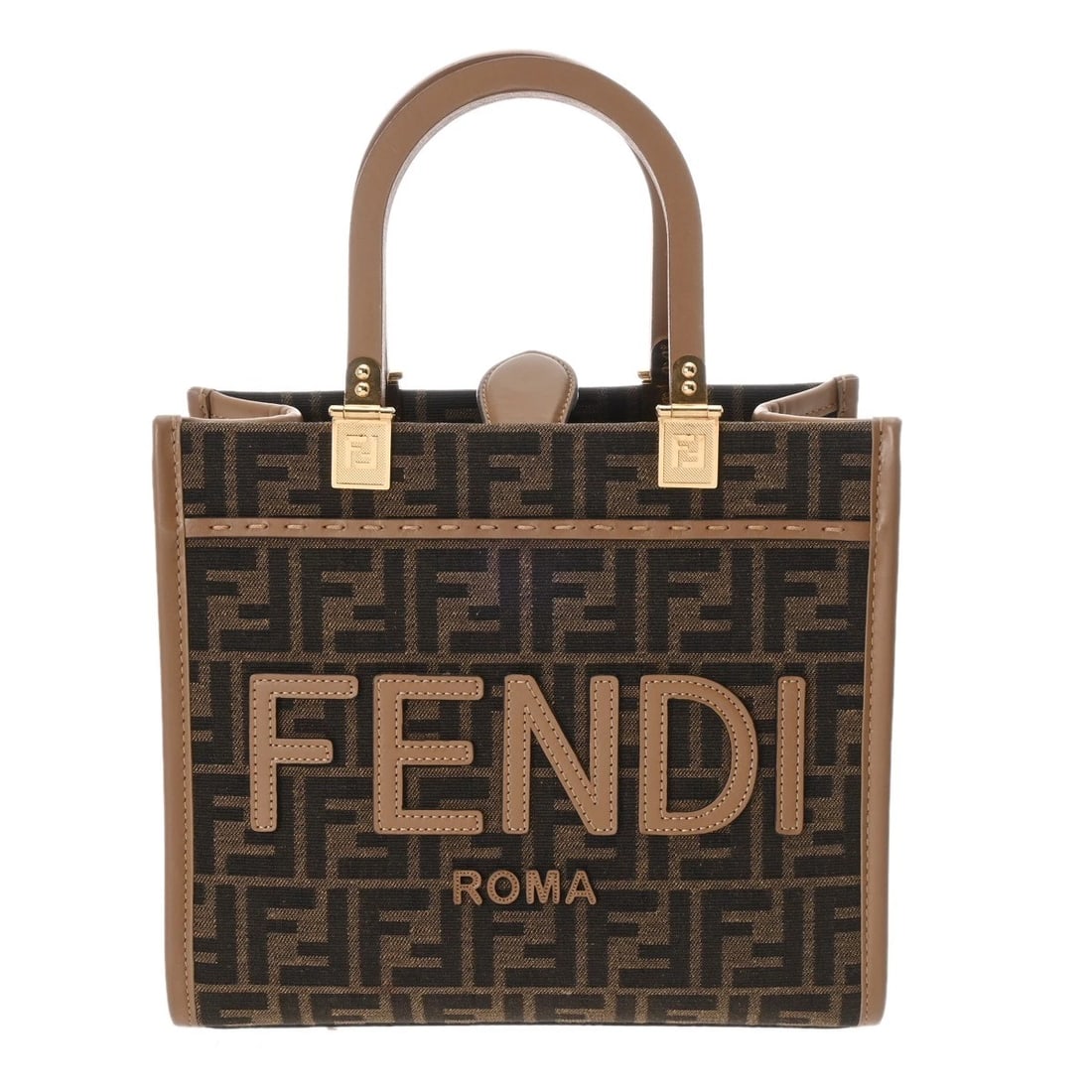 FENDI SUNSHINE SMALL 2WAY BROWN / BEIGE HANDBAG HANDBAG: FENDI Sunshine Small 2WAY Brown / beige Handbag Handbag Brand: FENDI Type: Handbag Material: FF jacquard fabric/leather Color: Brown / beige × Gold Metal Size: H:about 8.7inch W:about 9.8inch (Bo