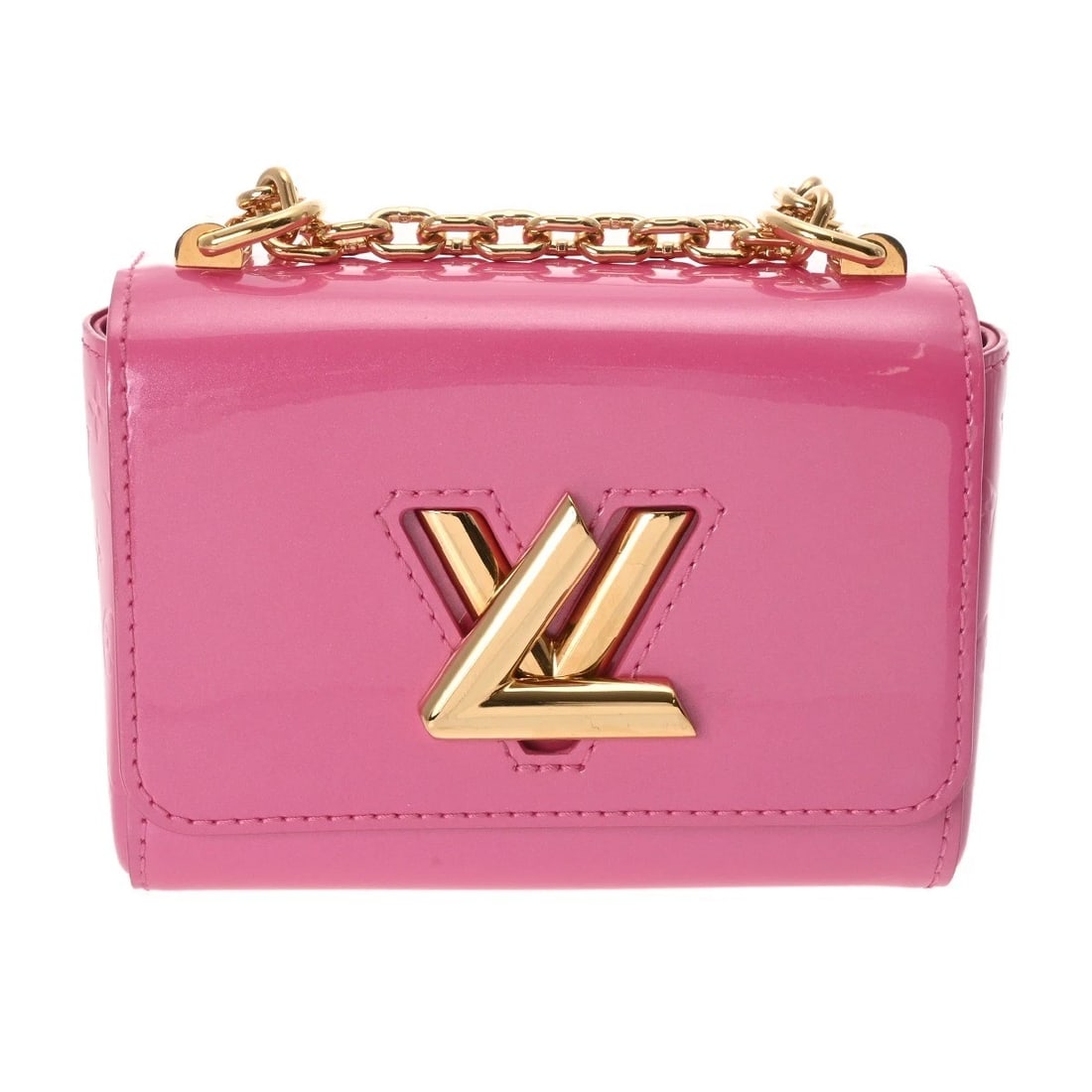 LOUIS VUITTON TWIST LITTLE LV REMIX MONOGRAM SHOULDER BAG: LOUIS VUITTON Twist Little LV Remix Monogram Shoulder Bag Brand: LOUIS VUITTON Type: Shoulder Bag Material: Vernis Color: Neon pink Size: H:about 4.5inch W:about 5.9inch D:about 3.0inch
