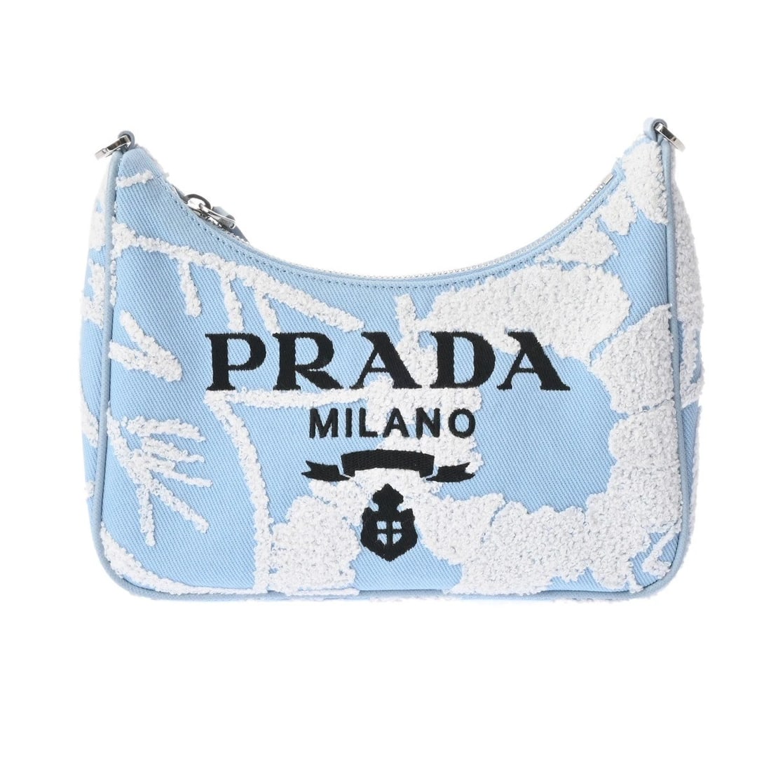 PRADA RE-EDITION BAGS SKY BLUE / WHITE SHOULDER BAG SHOULDER BAG: PRADA Re-Edition Bags Sky blue / white Shoulder Bag Shoulder Bag Brand: PRADA Type: Shoulder Bag Material: fabric Color: Sky blue / white × SilverMetal Size: H:about 6.7inch (maximum) W:about 8.7