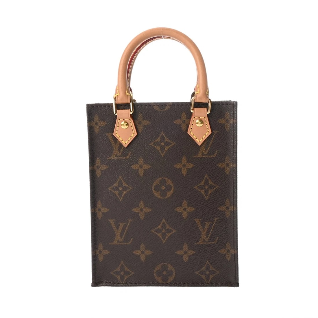 LOUIS VUITTON PETIT SAC PLAT MONOGRAM HANDBAG: LOUIS VUITTON Petit Sac Plat Monogram Handbag Brand: LOUIS VUITTON Type: Handbag Material: Monogram canvas Color: Brown Size: H:about 6.7inch W:about 5.3inch D:about 2.0inch Shoulder:about