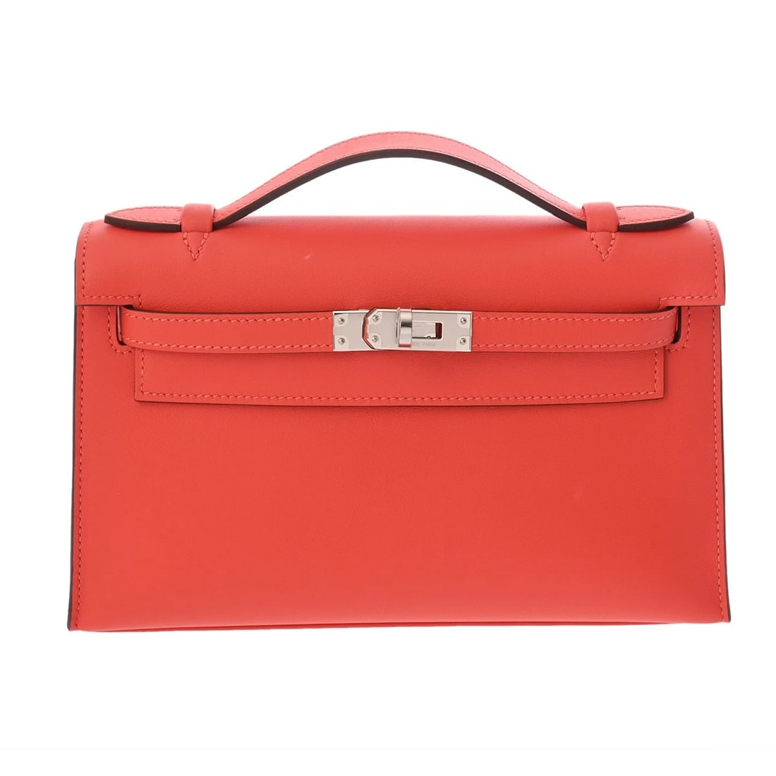 HERMES POCHETTE KELLY VAUX SWIFT ORANGE FIELD HANDBAG HANDBAG: HERMES Pochette Kelly Vaux Swift Orange Field Handbag Handbag Brand: HERMES Type: Handbag Material: Vaux Swift Color: Orange Field × SilverMetal Size: H:about 4.9inch W:about 8.5inch (Bottom)