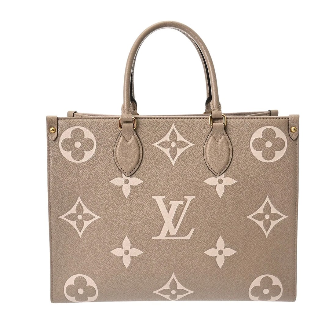LOUIS VUITTON ON THE GO MM BICOLOR MONOGRAM TOTE BAG: LOUIS VUITTON On the Go MM Bicolor Monogram Tote Bag Brand: LOUIS VUITTON Type: Tote Bag Material: leather Color: Tourtaire/Creme Size: H:about 10.2inch W:about 13.6inch D:about 5.9inch Shoulder:a