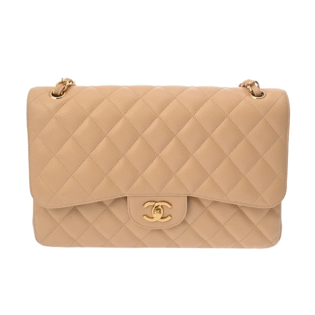CHANEL W-FLAP W-CHAIN SHOULDER 30 MATRASSE SHOULDER BAG: CHANEL W-flap W-Chain Shoulder 30 Matrasse Shoulder Bag Brand: CHANEL Type: Shoulder Bag Material: Caviar skin Color: beige × Gold Metal Size: H:about 7.5inch W:about 11.8inch D:about 3.5inch Sho
