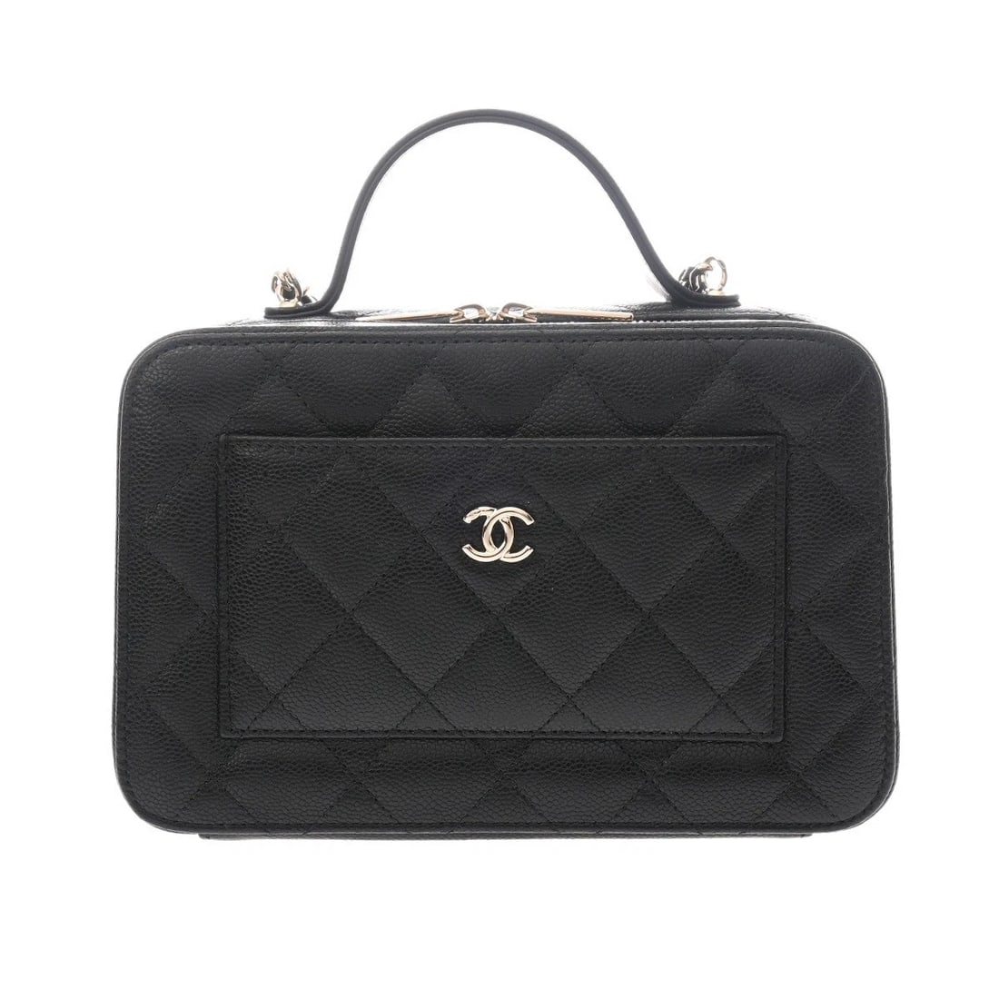 CHANEL VANITY CASE MATRASSE BLACK VANITY BAG VANITY BAG: CHANEL Vanity case Matrasse black Vanity bag Vanity bag Brand: CHANEL Type: Vanity bag Material: Grained Calfskin Skin Color: black × Gold Metal Size: H:about 4.7inch W:about 7.7inch D:about