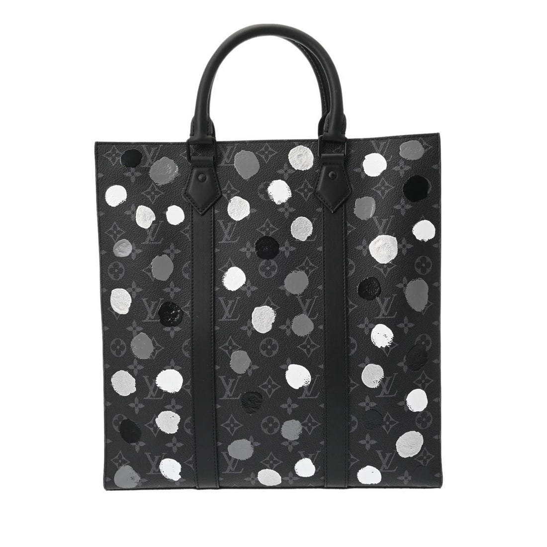 LOUIS VUITTON LVXYK SAC PLAT YAYOI KUSAMA MONOGRAM TOTE BAG: LOUIS VUITTON LVxYK Sac Plat Yayoi Kusama Monogram Tote Bag Brand: LOUIS VUITTON Type: Tote Bag Material: Monogram canvas Color: black Size: H:about 15.0inch W:about 14.2inch D:about 3.1inch