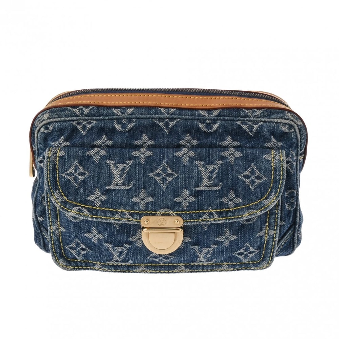 LOUIS VUITTON BUM BAG MONOGRAM POUCH: LOUIS VUITTON Bum bag Monogram Pouch Brand: LOUIS VUITTON Type: Pouch Material: denim Color: blue × Gold Metal Size: H:about 5.9inch W:about 9.4inch D:about 2.2inch Shoulder:about 31.5inch maximu