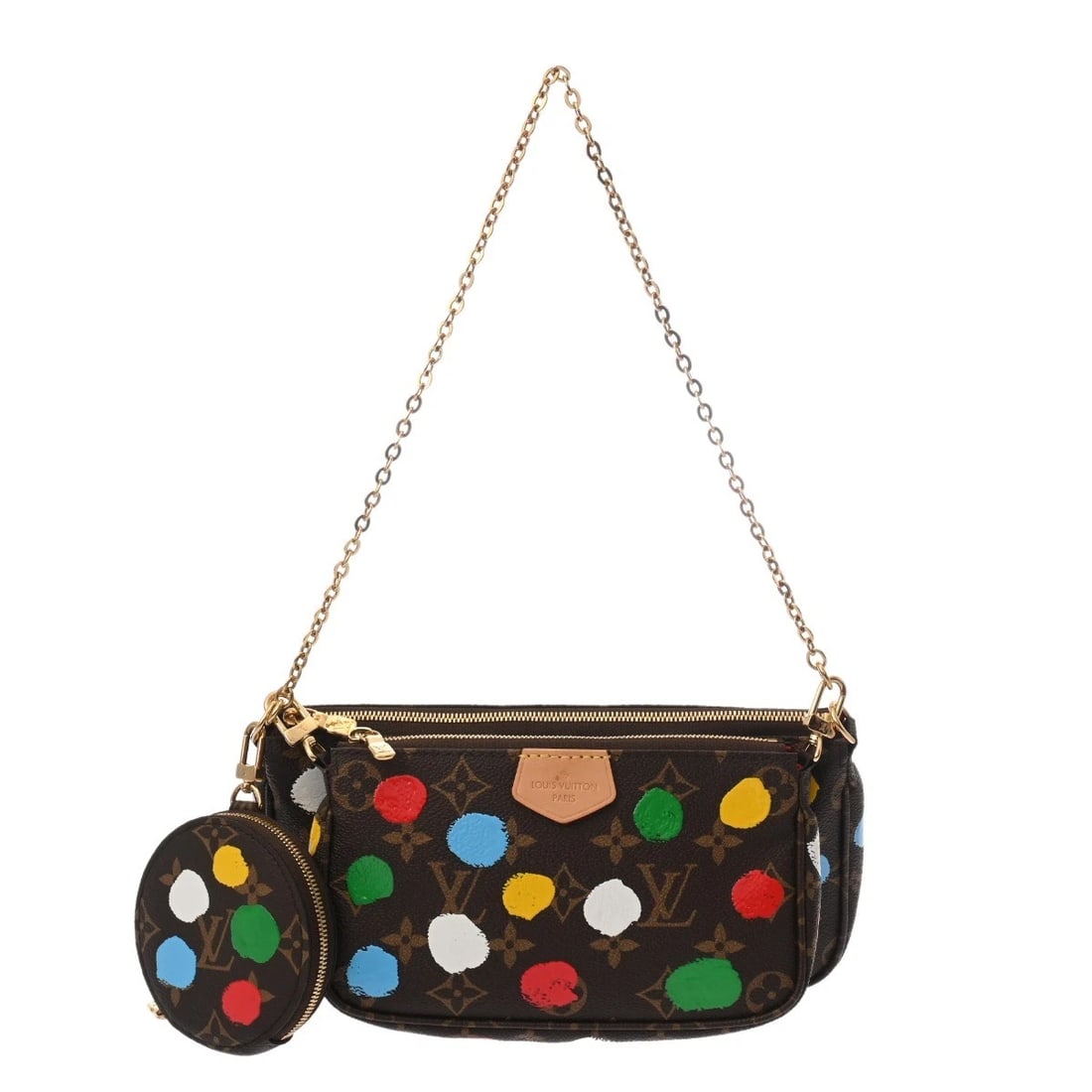LOUIS VUITTON MULTI POCHETTE ACCESSOIRES SHOULDER BAG: LOUIS VUITTON Multi Pochette Accessoires Shoulder Bag Brand: LOUIS VUITTON Type: Shoulder Bag Material: Monogram Painted Dot Color: multicolor Size: H:about 5.1inch W:about 9.3inch D:about