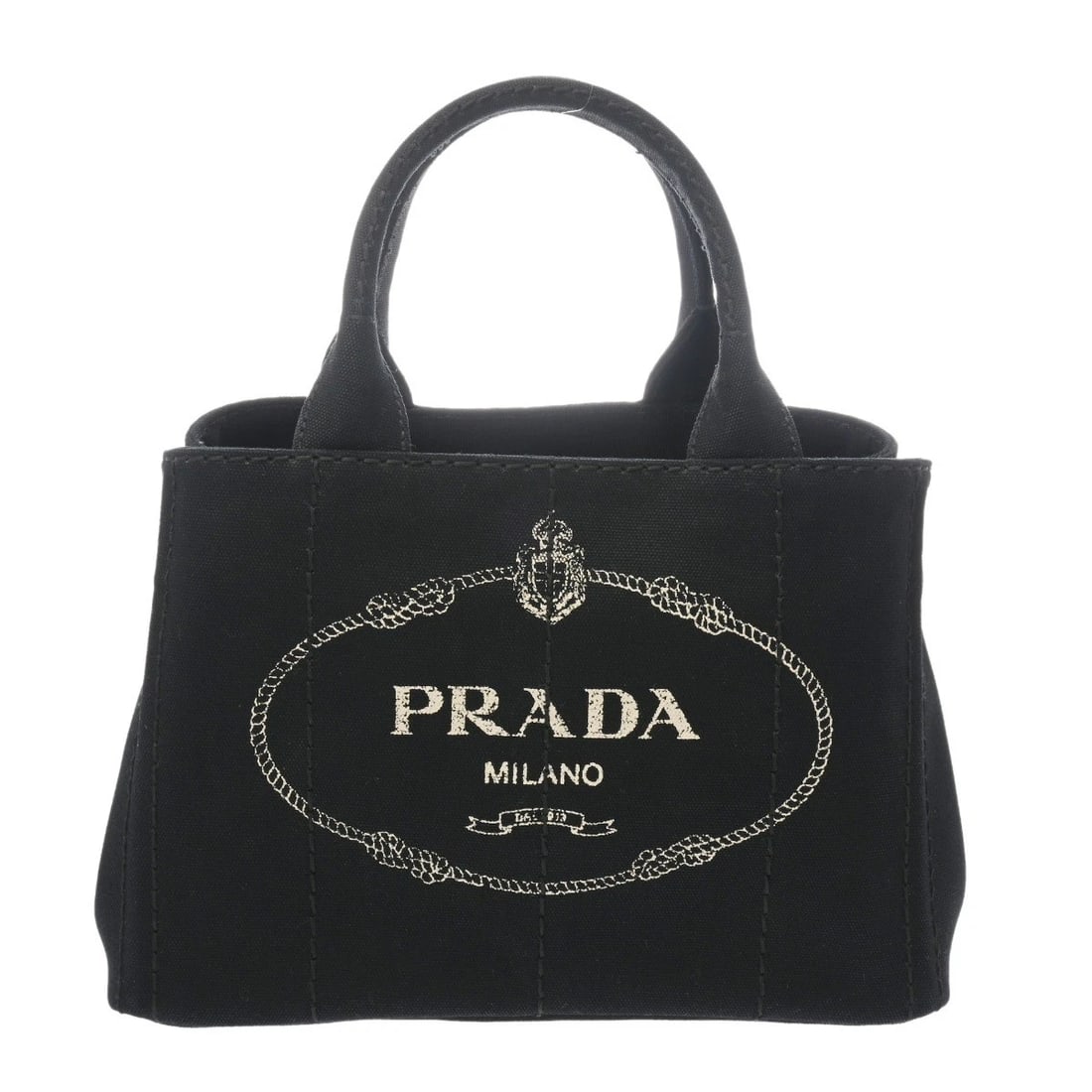 PRADA CANAPA TOTE CANAPA CANVAS BLACK HANDBAG HANDBAG: PRADA Canapa tote Canapa canvas black Handbag Handbag Brand: PRADA Type: Handbag Material: canvas Color: black × Gold Metal Size: H:about 7.5inch W:about 11.0inch (Bottom) D:about 5.9inch