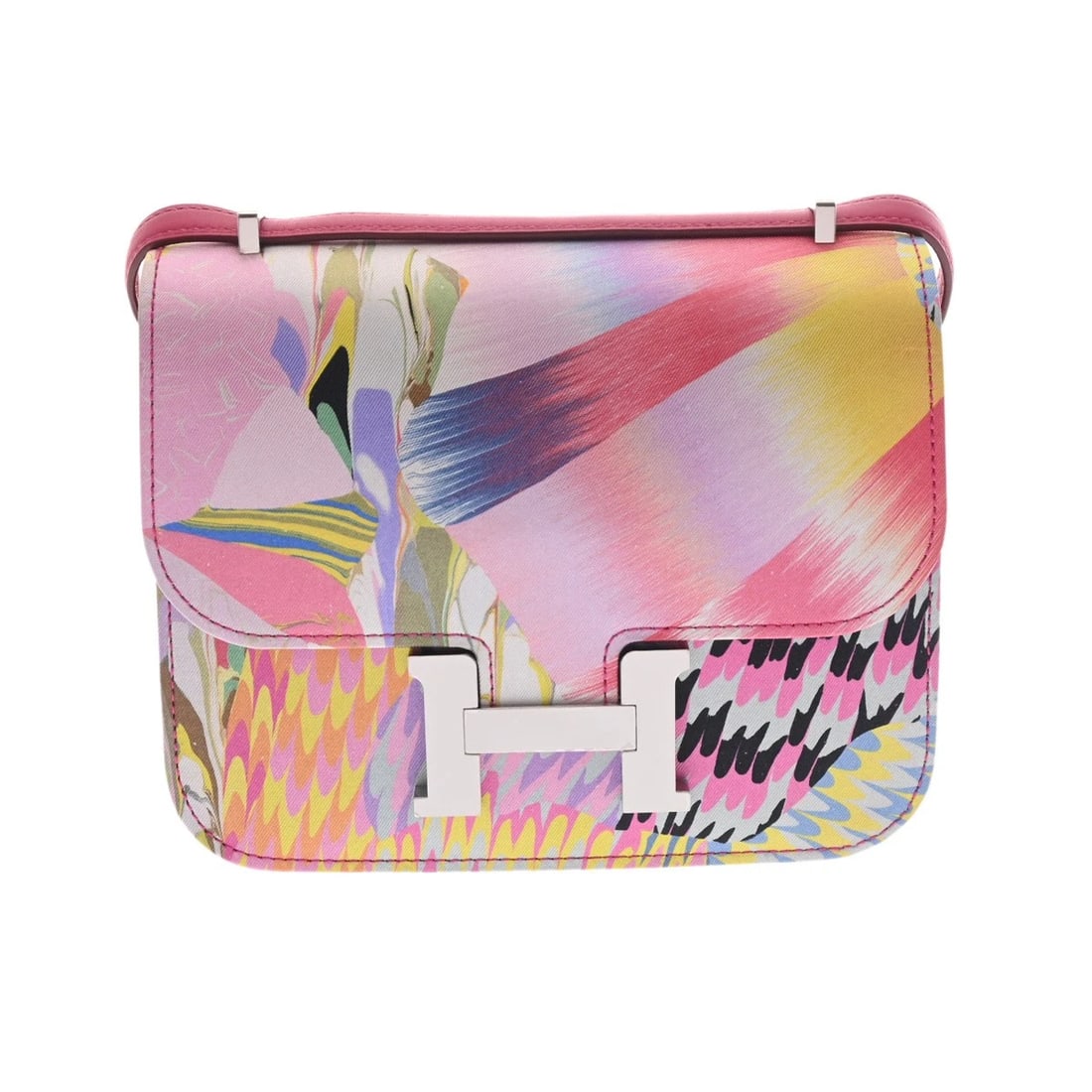 HERMES CONSTANCE MINI 18 KYOTO MARBLE VAUX SHOULDER BAG: HERMES Constance Mini 18 Kyoto Marble Vaux Shoulder Bag Brand: HERMES Type: Shoulder Bag Material: Vaux Swift/silk Color: multicolor × SilverMetal Size: H:about 5.9inch W:about 7.1inch D:about 2.