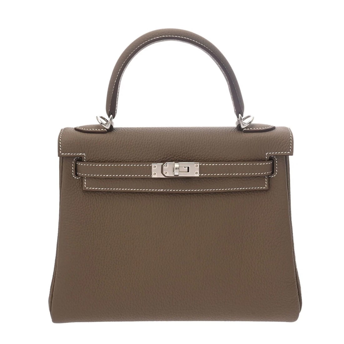 HERMES KELLY 25 INNER STITCH 2WAY TOGO ETOPE HANDBAG HANDBAG: HERMES Kelly 25 Inner Stitch 2WAY Togo Etope Handbag Handbag Brand: HERMES Type: Handbag Material: Togo Color: Etope × SilverMetal Size: H:about 6.9inch W:about 9.3inch (Bottom) D:about