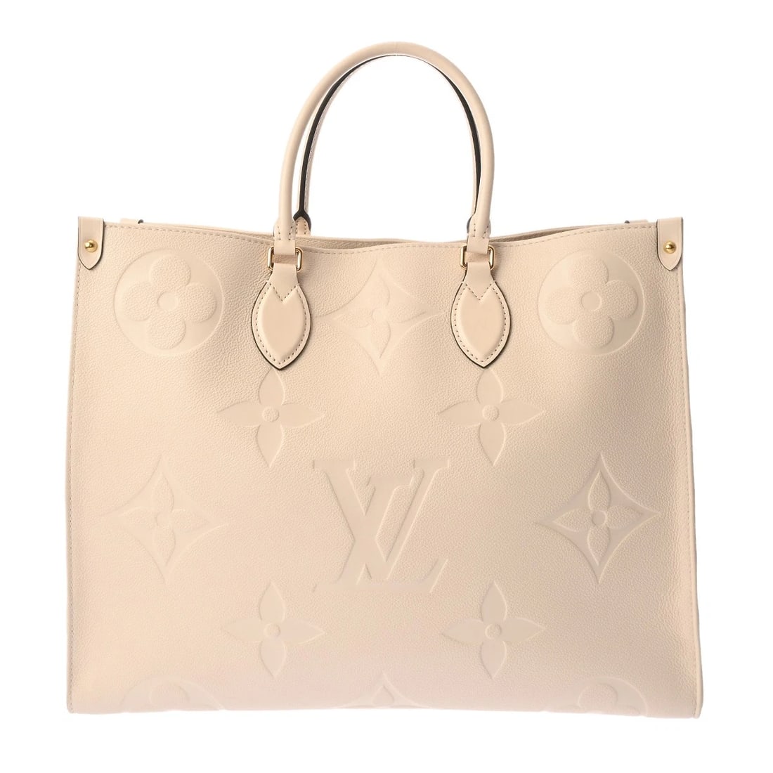 LOUIS VUITTON ON THE GO GM 2WAY MONOGRAM TOTE BAG: LOUIS VUITTON On the Go GM 2WAY Monogram Tote Bag Brand: LOUIS VUITTON Type: Tote Bag Material: leather Color: Creme × Gold Metal Size: H:about 12.6inch W:about 16.1inch (Bottom) D:about 6.5inch