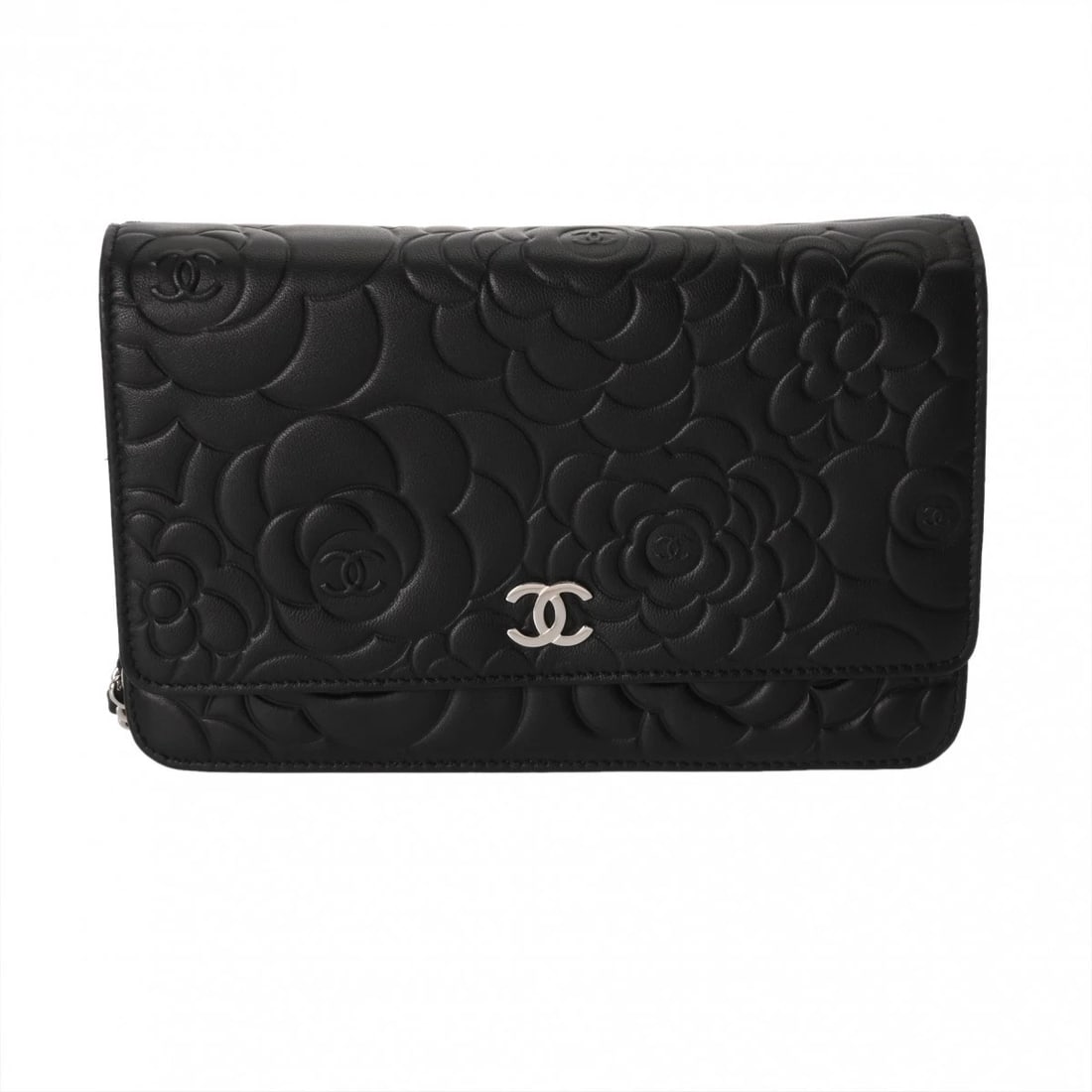 CHANEL CAMELIA BLACK CHAIN WALLET CHAIN WALLET: CHANEL Camelia black Chain wallet Chain wallet Brand: CHANEL Type: Chain wallet Material: Calfskin Color: black × SilverMetal Size: H:about 4.7inch W:about 7.5inch Shoulder:about 50.0inch Access