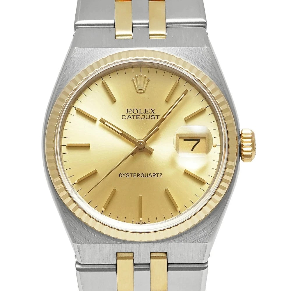 ROLEX OYSTERQUARTZ GOLD WATCH: ROLEX Oysterquartz Gold Watch Brand: ROLEX Type: N/A Material: Band Material Stainless Steel And Yellow Gold, Case Material N/A Color: Band Color Gold Size: Band Size none, Case Size 36mm x