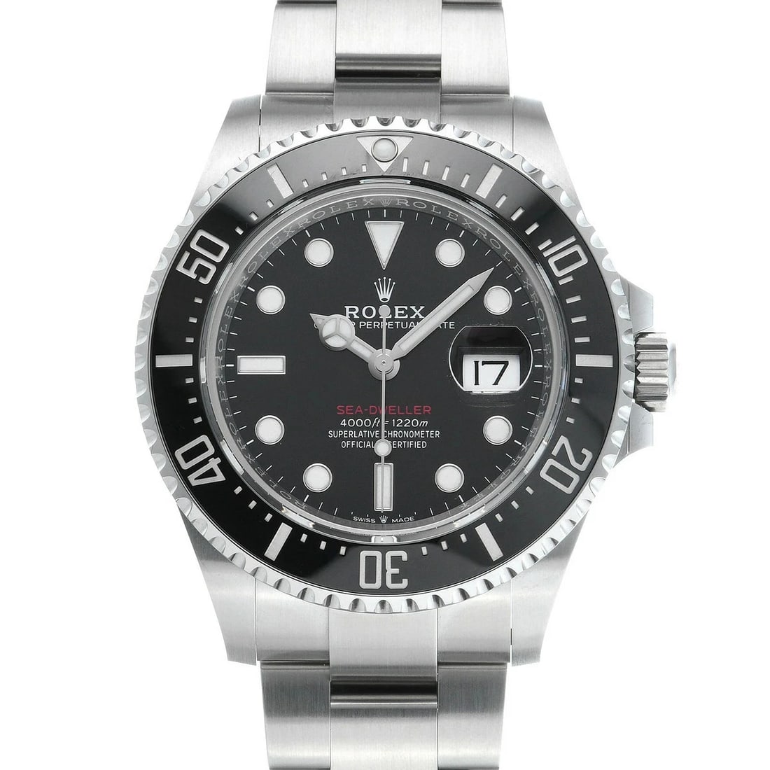 ROLEX SEA DWELLER BLACK WATCH: ROLEX Sea Dweller Black Watch Brand: ROLEX Type: N/A Material: Band Material Stainless, Case Material Sapphire Crystal Color: Band Color Black Size: Band Size none, Case Size 43×43mm 