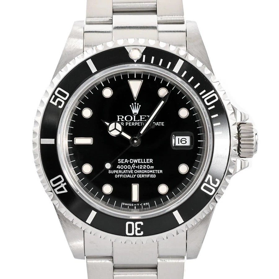 ROLEX SEA DWELLER BLACK WATCH: ROLEX Sea Dweller Black Watch Brand: ROLEX Type: N/A Material: Band Material Stainless Steel/Bracelet, Case Material N/A Color: Band Color Black Size: Band Size none, Case Size 40mm 
