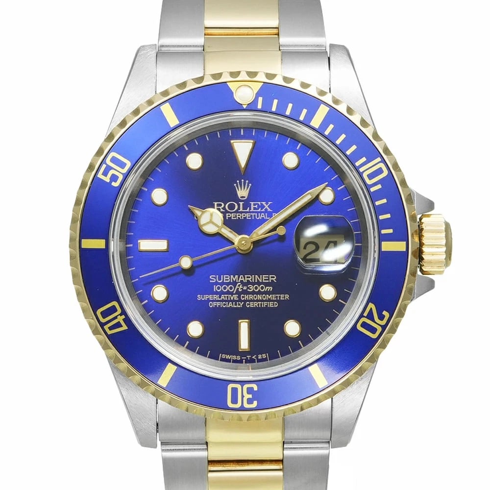 ROLEX SUBMARINER BLUE WATCH: ROLEX Submariner Blue Watch Brand: ROLEX Type: N/A Material: Band Material Stainless Steel And Yellow Gold, Case Material N/A Color: Band Color Blue Size: Band Size none, Case Size 40mm x 40mm Ac