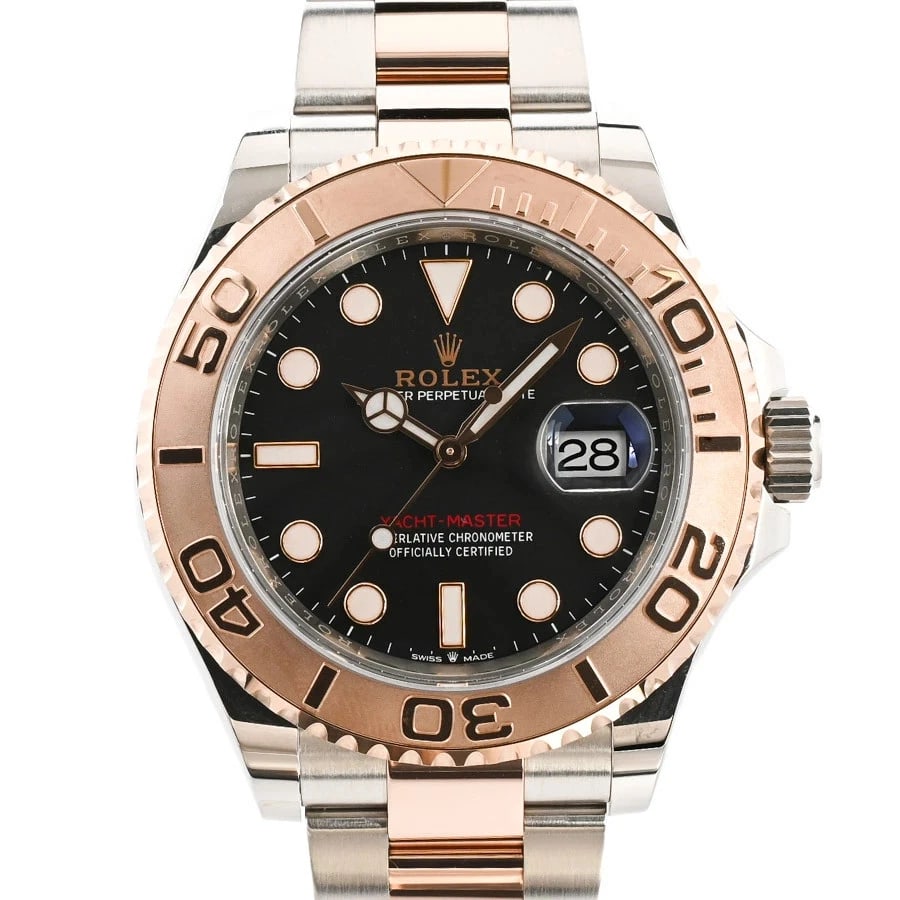 ROLEX YACHT MASTER BLACK WATCH: ROLEX Yacht Master Black Watch Brand: ROLEX Type: N/A Material: Band Material Stainless Steel/Pink Gold/Bracelet, Case Material N/A Color: Band Color Black Size: Band Size none, Case Size 40mm Ac
