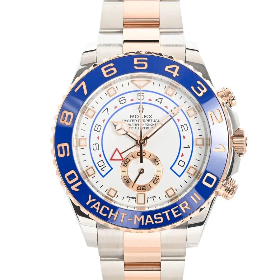 ROLEX YACHT MASTER WHITE WATCH: ROLEX Yacht Master White Watch Brand: ROLEX Type: N/A Material: Band Material Stainless Steel/Pink Gold/Bracelet, Case Material N/A Color: Band Color White Size: Band Size none, Case Size 44mm