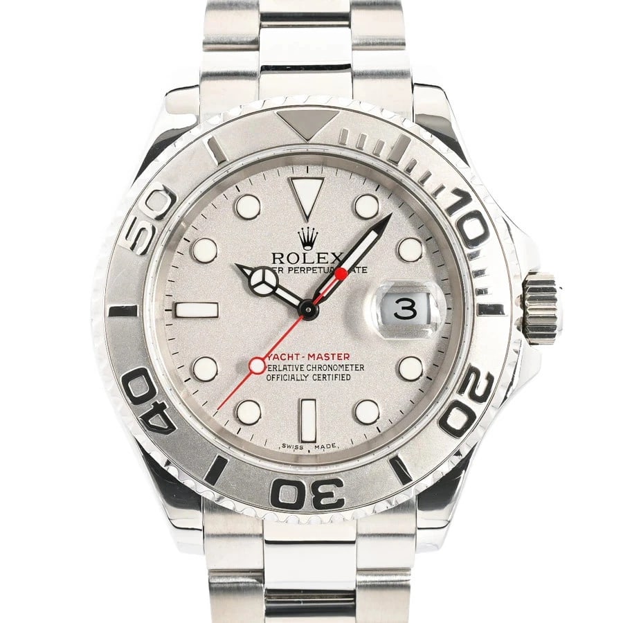 ROLEX YACHT MASTER ROLESIUM GRAY WATCH: ROLEX Yacht Master Rolesium Gray Watch Brand: ROLEX Type: N/A Material: Band Material Stainless Steel/Platinum/Bracelet, Case Material N/A Color: Band Color Gray Size: Band Size none, Case