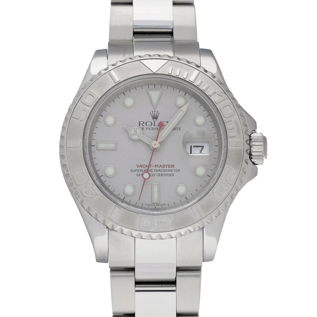 ROLEX YACHT MASTER ROLESIUM GRAY WATCH: ROLEX Yacht Master Rolesium Gray Watch Brand: ROLEX Type: N/A Material: Band Material Stainless, Case Material Sapphire Crystal Color: Band Color Gray Size: Band Size none, Case Size 40×40mm 