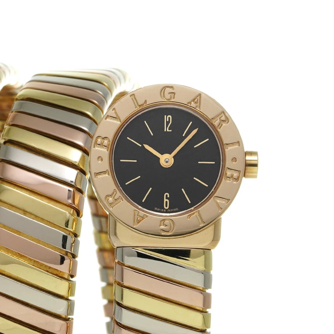 BVLGARI WATCH: BVLGARI Watch Brand: BVLGARI Type: N/A Material: Band Material Yellow Gold, Case Material Sapphire Crystal Color: Band Color Black Size: Band Size 15cm, Case Size 19×19mm Accessories: None