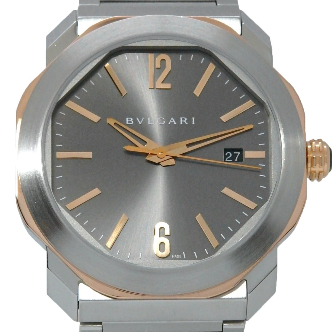 BVLGARI OCTO ROMA WATCH: BVLGARI Octo Roma Watch Brand: BVLGARI Type: N/A Material: Band Material K18Pg/Ss, Case Material N/A Color: Band Color N/A Size: Band Size none, Case Size 41mm Accessories: None Accessories