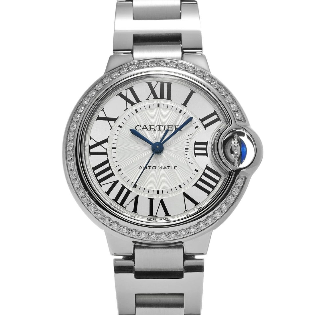 CARTIER BALLON BLEU SILVER WATCH: CARTIER Ballon Bleu Silver Watch Brand: CARTIER Type: Wristwatch Material: Band Material Stainless, Case Material NA Color: Band Color Silver Size: Band Size 18cm, Case Size 33×33mm Accessories: