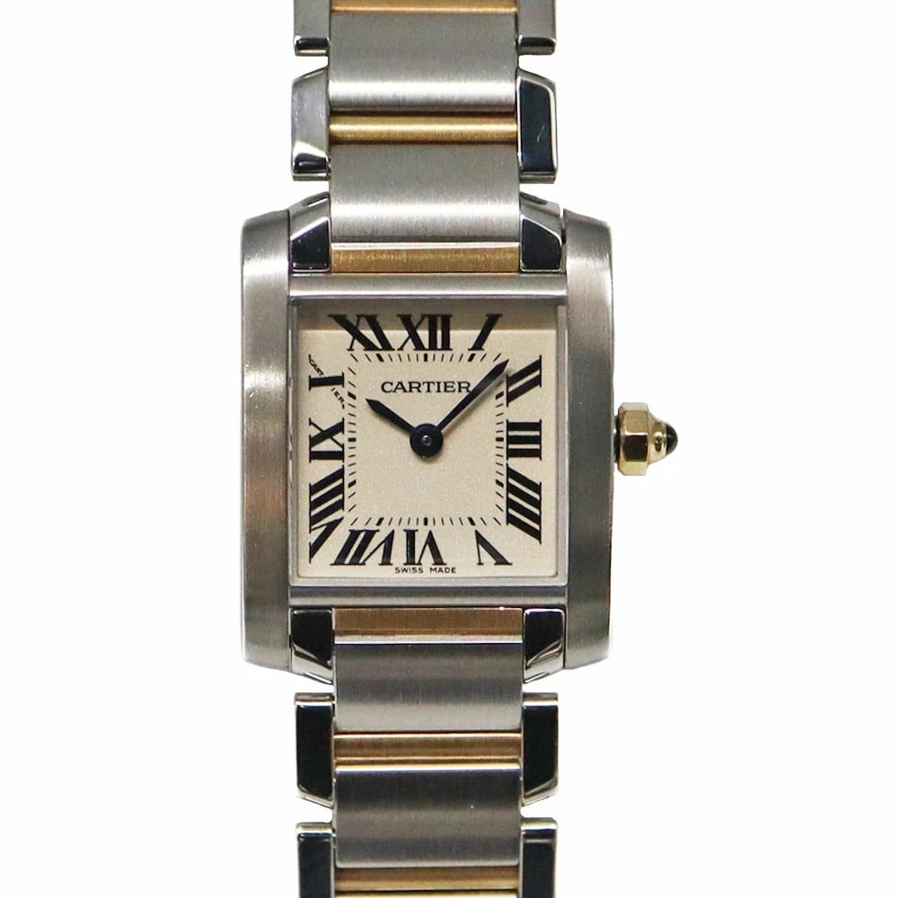 CARTIER TANK FRANÇAISE IVORY WATCH: CARTIER Tank Française Ivory Watch Brand: CARTIER Type: N/A Material: Band Material Stainless Steel X 18K Yellow Gold, Case Material N/A Color: Band Color Ivory Size: Band Size none, Case Size 20