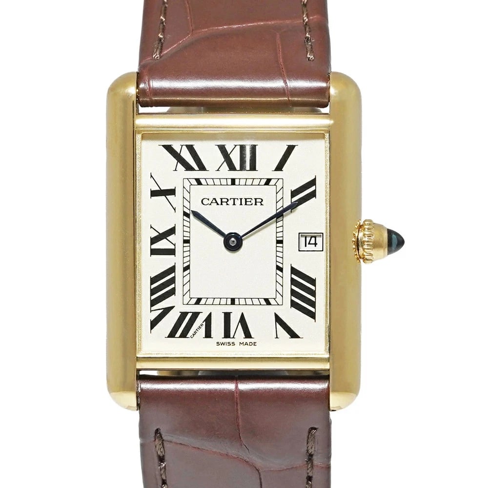 CARTIER TANK SILVER WATCH: CARTIER Tank Silver Watch Brand: CARTIER Type: N/A Material: Band Material Yellow Gold, Case Material N/A Color: Band Color Silver Size: Band Size none, Case Size 33.7mm x 25.5mm Accessories: Non