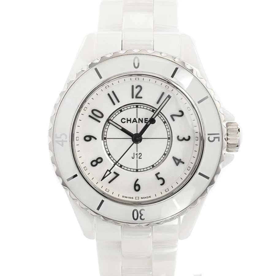 CHANEL J12 WHITE WATCH: CHANEL J12 White Watch Brand: CHANEL Type: N/A Material: Band Material Ceramic/Bracelet, Case Material N/A Color: Band Color White Size: Band Size none, Case Size 33mm Accessories: None