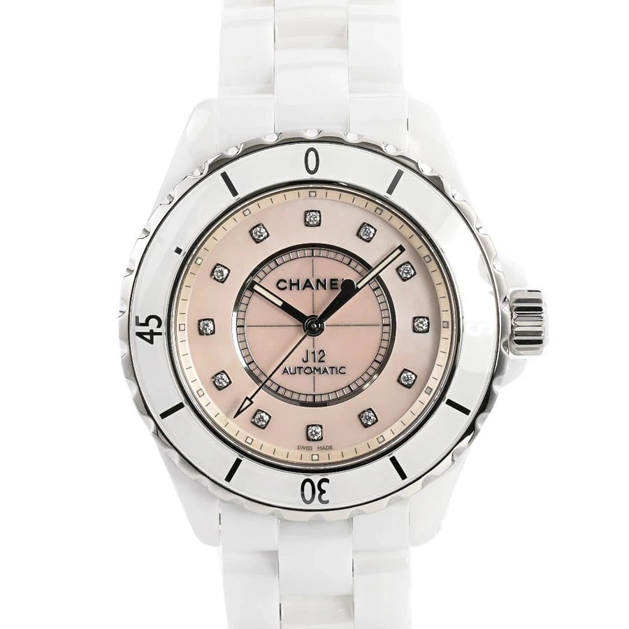 CHANEL J12 WATCH: CHANEL J12 Watch Brand: CHANEL Type: N/A Material: Band Material Ceramic/Bracelet, Case Material N/A Color: Band Color Pink Size: Band Size 17.5cm, Case Size 38mm Accessories: None