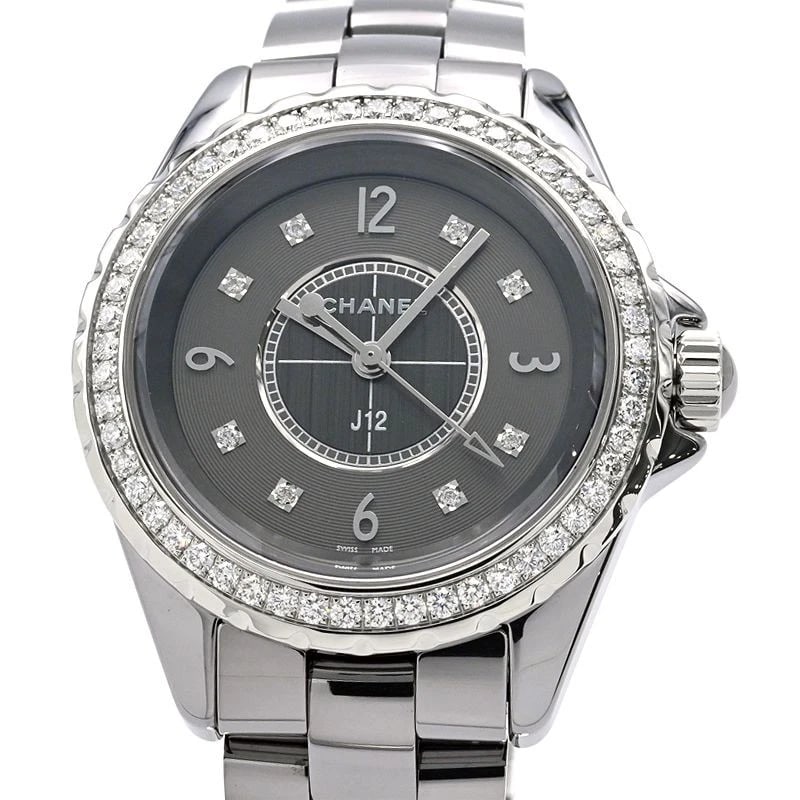CHANEL J12 CHROMATIC GRAY WATCH: CHANEL J12 Chromatic Gray Watch Brand: CHANEL Type: N/A Material: Band Material Titanium Ceramic Diamond, Case Material N/A Color: Band Color Gray Size: Band Size none, Case Size 33mm 