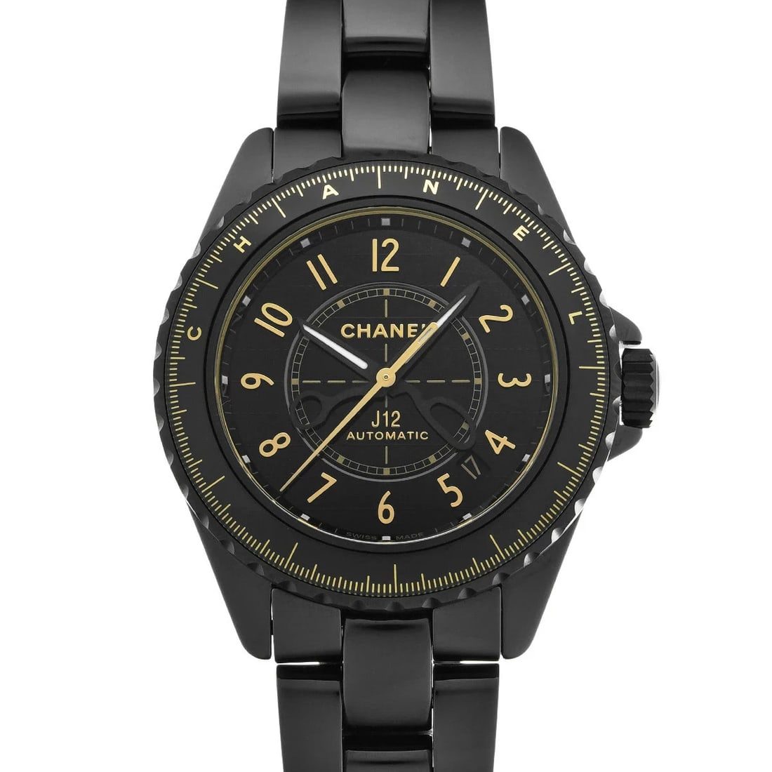 CHANEL J12 COUTURE BLACK WATCH: CHANEL J12 Couture Black Watch Brand: CHANEL Type: N/A Material: Band Material Ceramic, Case Material Sapphire Crystal Color: Band Color Black Size: Band Size none, Case Size 38×38mm Accessories